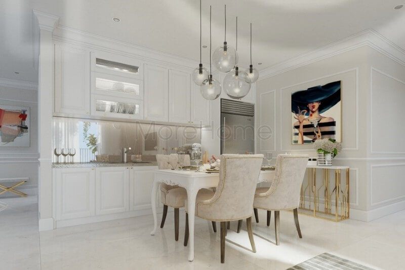 Thiết kế nội thất bếp chung cư và khu vực ăn uống được đặt liền kề mang đến sự tiện nghi cho gia chủ
